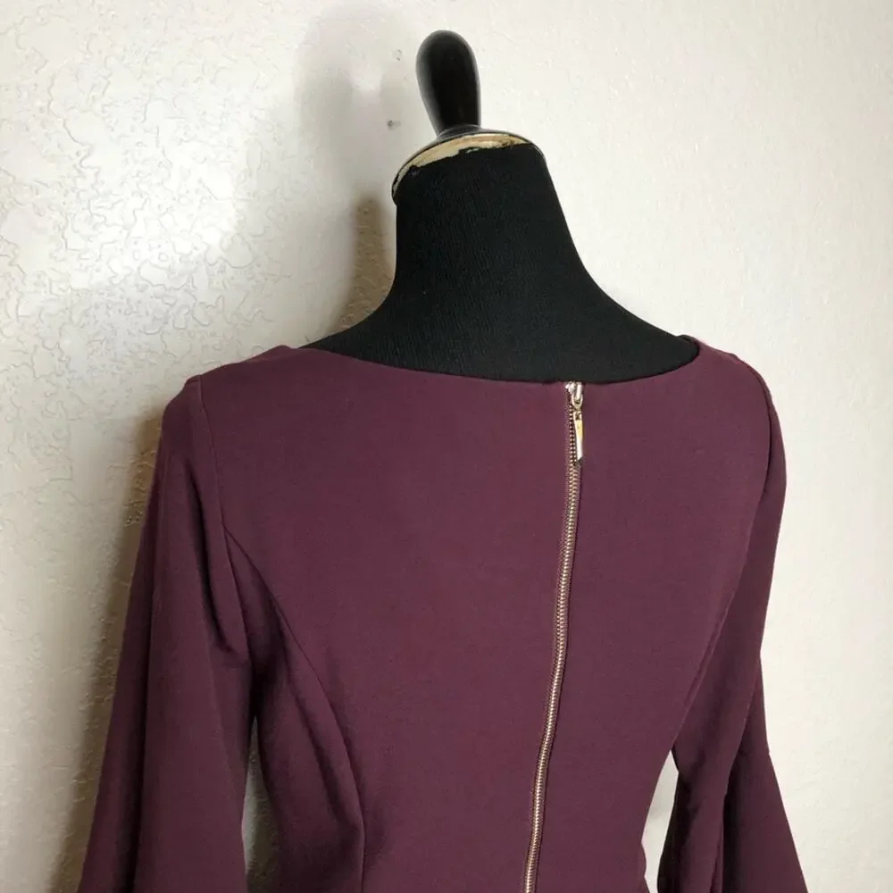 WHBM wine maroon purple bell sleeve midi sheath dress size 6